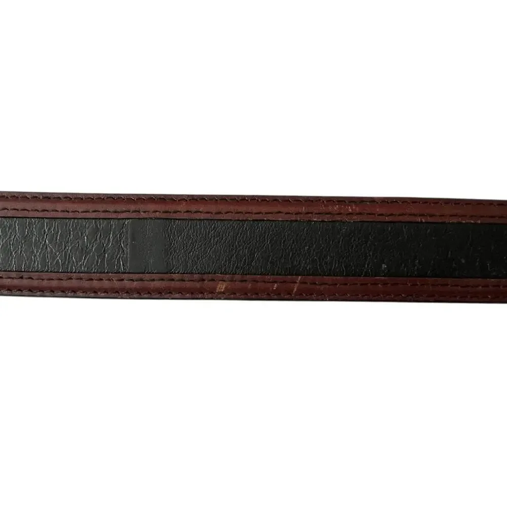 Johnston & Murphy Belt Men’s 44 Black Pebbled Leather & Brown Brass Buckle Italy